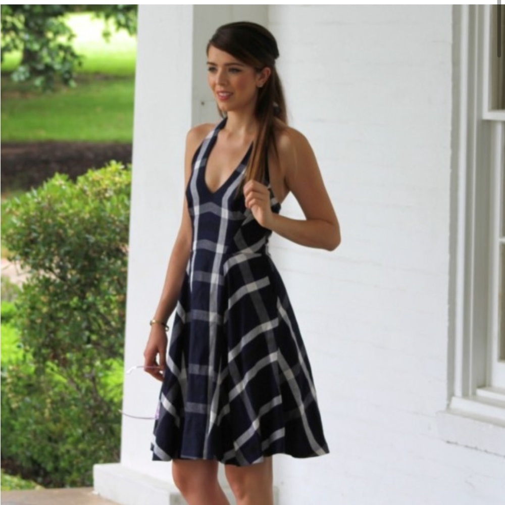 Eva Franco Navy Blue and White Plaid Dress